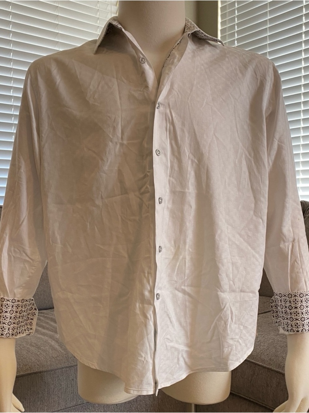 Robert Graham Button-Up Shirt Classic Fit Long Sleeve Flip Cuff Embroidered L